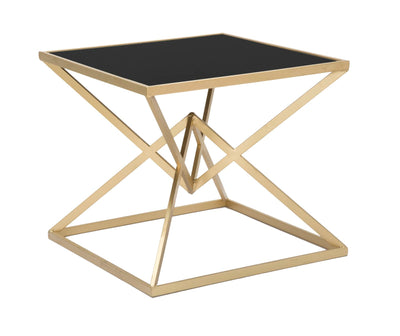 Tavolino da salotto comodino moderno in metallo dorato piano in vetro nero cm 50x50x45h