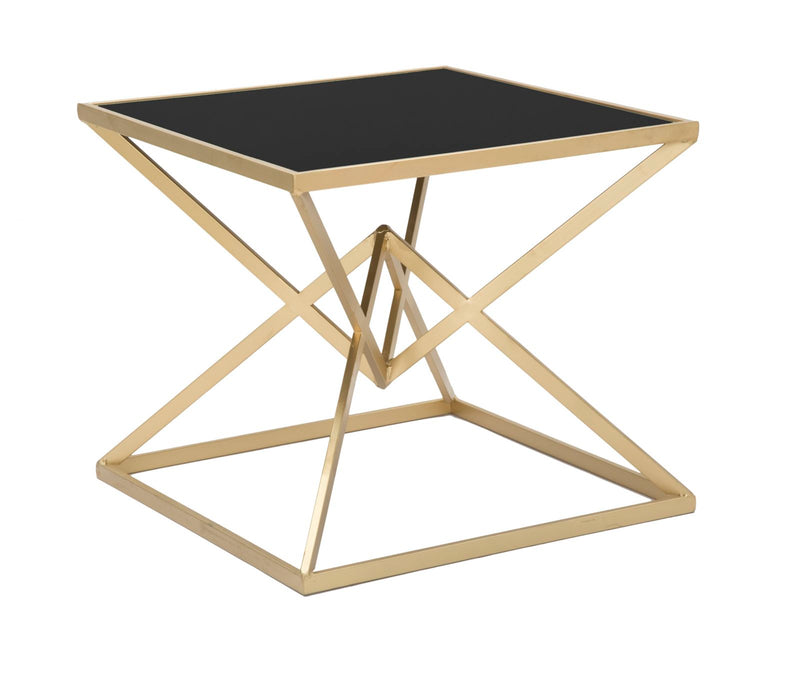 Tavolino da salotto comodino moderno in metallo dorato piano in vetro nero cm 50x50x45h
