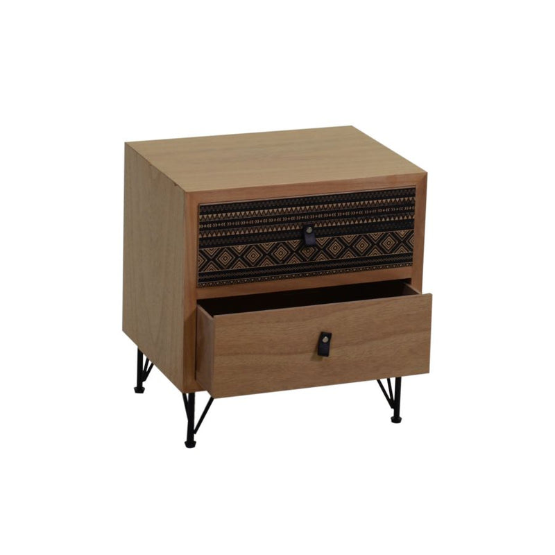 Comodino 2 cassetti stile vintage decorato in legno e metallo cm 40x30x46h