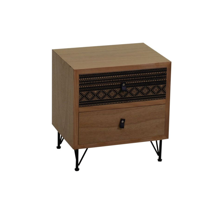 Comodino 2 cassetti stile vintage decorato in legno e metallo cm 40x30x46h