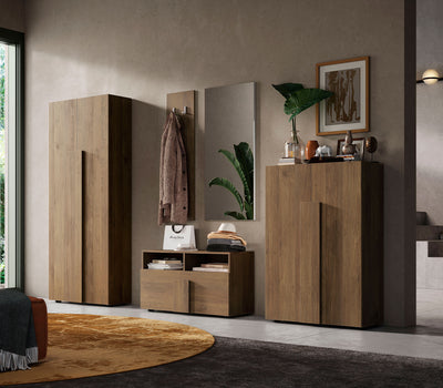 Juan - Armadio da ingresso 2 ante con appendiabiti e ripiani in legno rovere cm 78x31x187h