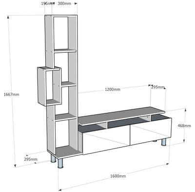 Composizione soggiorno con mobile tv e libreria design in legno bianco cm 160x30x167h