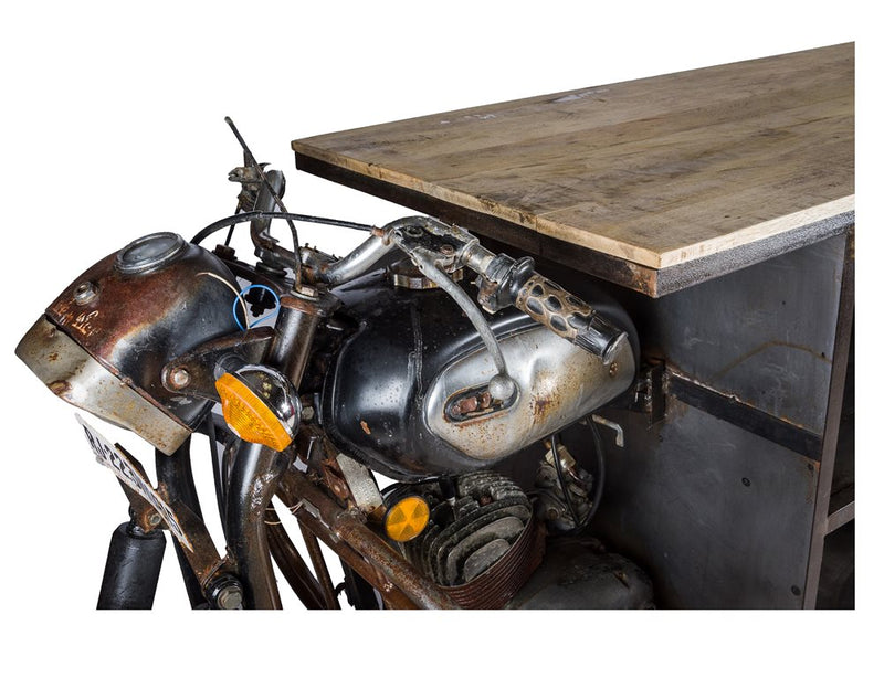 Mobile moto vintage con piano in legno e ripiani in metallo cm 260x49x104h
