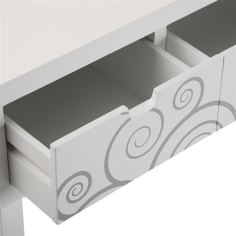 Consolle in legno colore bianco 2 cassetti decorati cm 90x30x81h