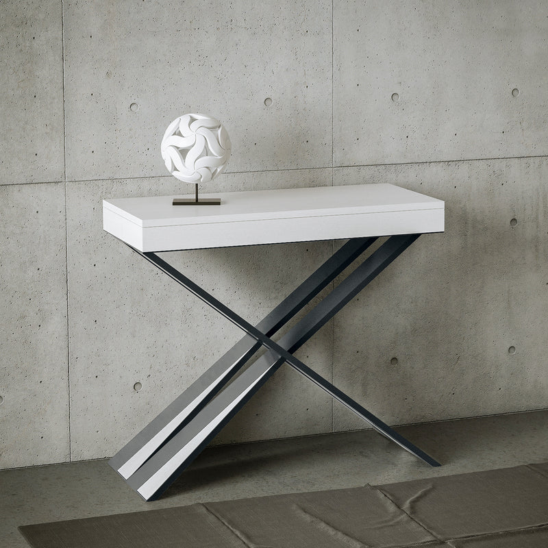 Diago - Consolle allungabile moderna piano bianco poro aperto e telaio in ferro - Vari colori