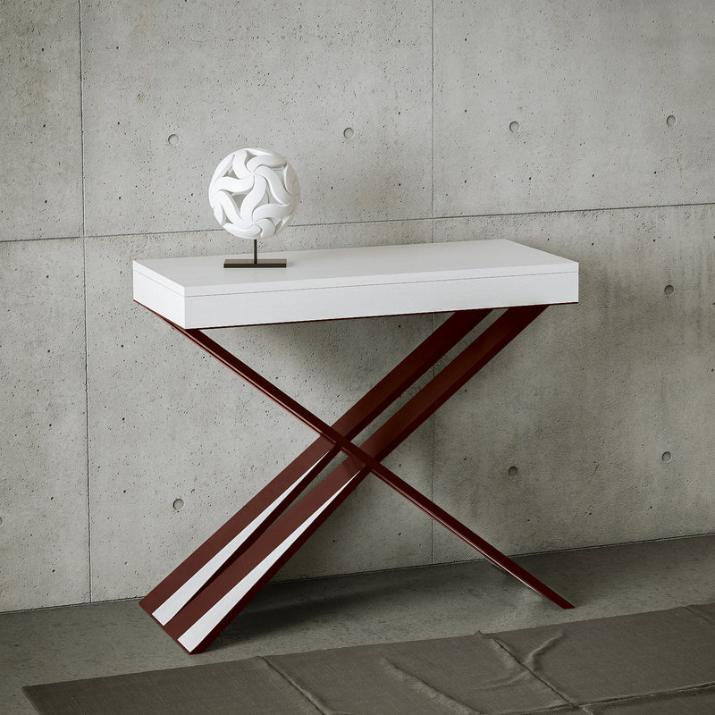 Diago - Consolle allungabile moderna piano bianco poro aperto e telaio in ferro - Vari colori