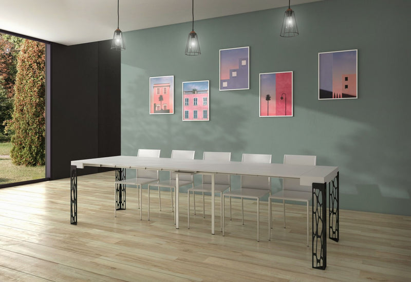 Ghibli Small - Consolle moderna allungabile metallo lavorato piano in legno cemento cm 90x40/196x77h
