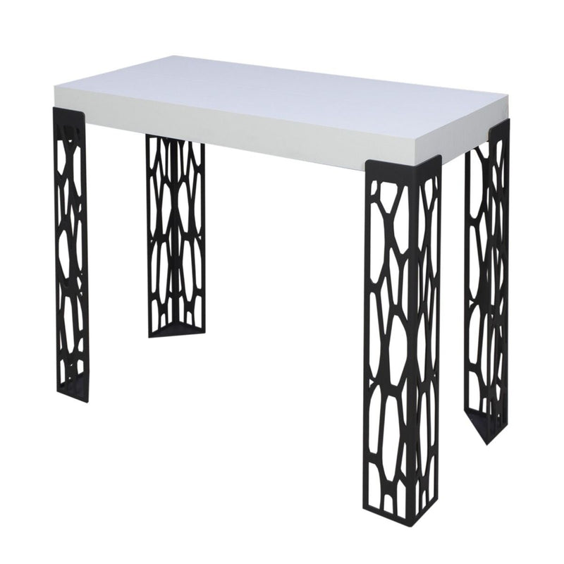Ghibli Small - Consolle allungabile in metallo lavorato e legno bianco frassino cm 90x40/196x77h
