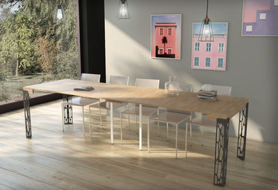 Ghibli Small - Consolle moderna allungabile metallo traforato e legno quercia natura cm 90x40/196x77h