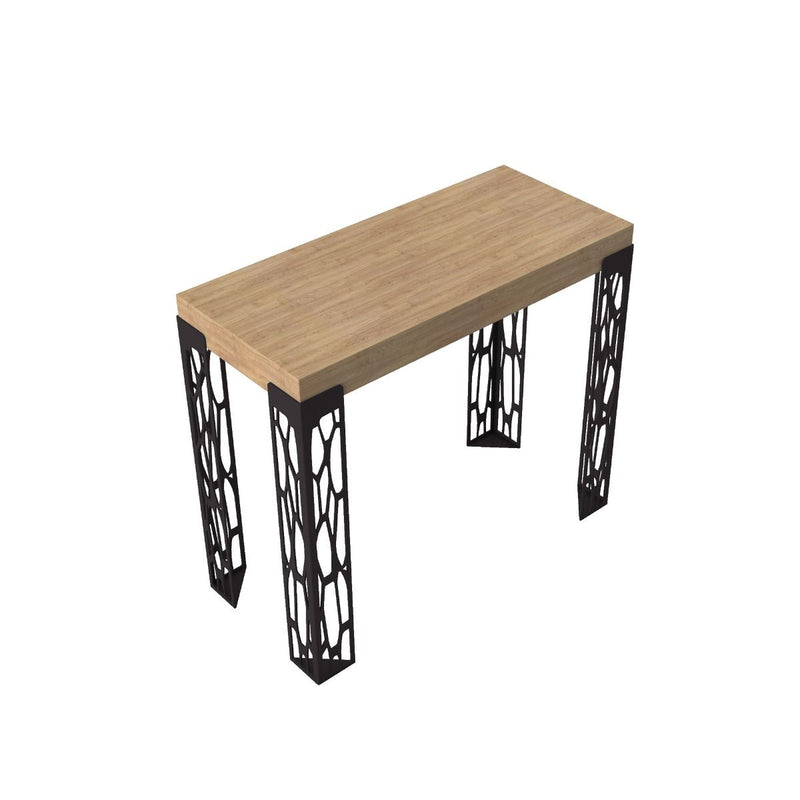 Ghibli Small - Consolle moderna allungabile metallo traforato e legno quercia natura cm 90x40/196x77h