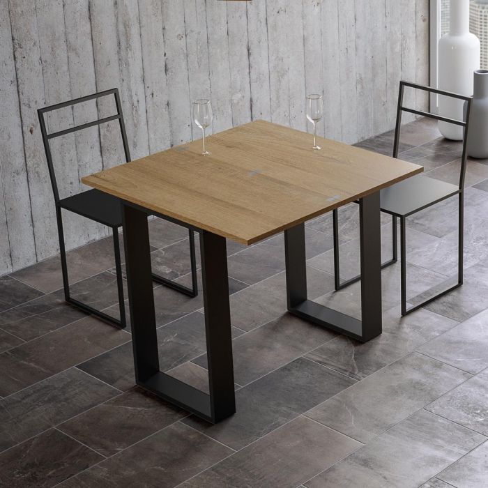 Libra - Consolle allungabile tavolo a libro quadrato moderno bianco frassino cm 90x45/90x78h