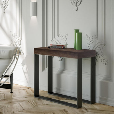 Elettra - Tavolo consolle allungabile gambe in ferro piano noce cm 90/300x40x77h