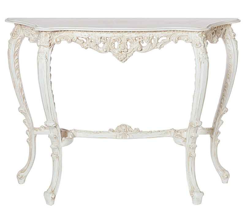 Consolle da ingresso stile barocco in legno bianco anticato cm 119x32x88h