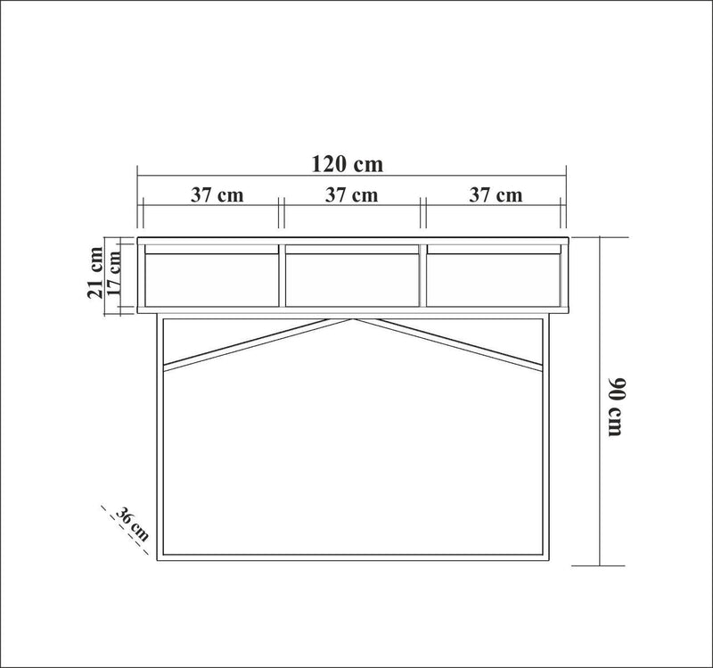 Consolle industrial per ingresso 3 cassetti gambe in metallo resistente cm 120x36x90h