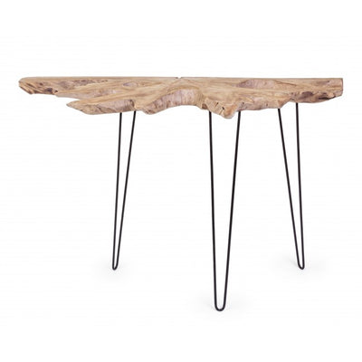 Consolle con piano in radici di teak naturale cm 100x50x90h