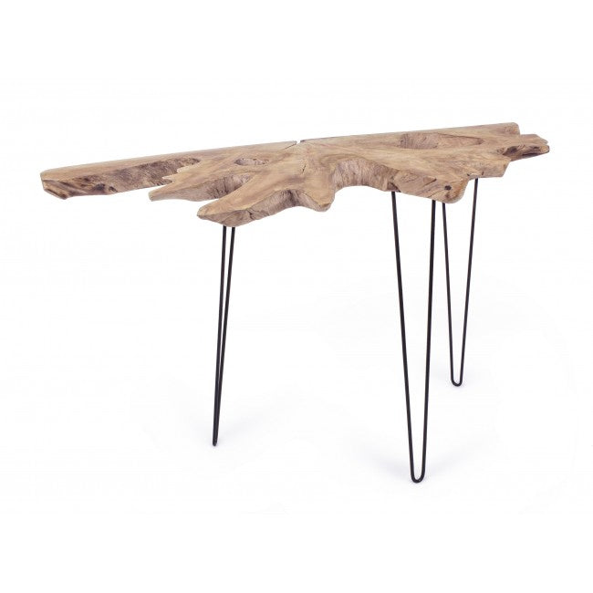 Consolle con piano in radici di teak naturale cm 100x50x90h