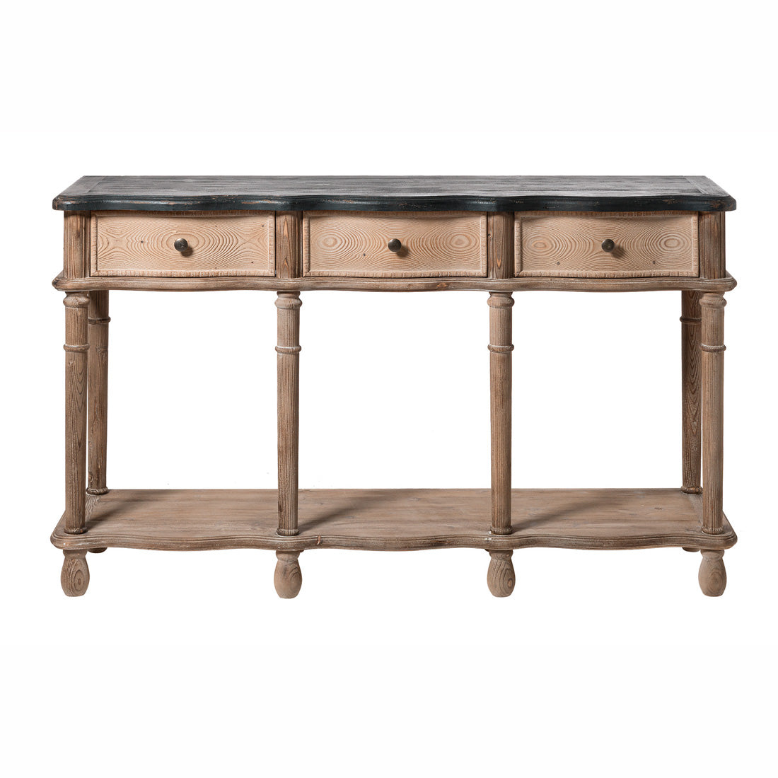 Tavolo Consolle WATERJOY Con 3 Cassetti E Ripiano, 119x39x81 Cm, Bianco, In MDF, Con Maniglie Nere