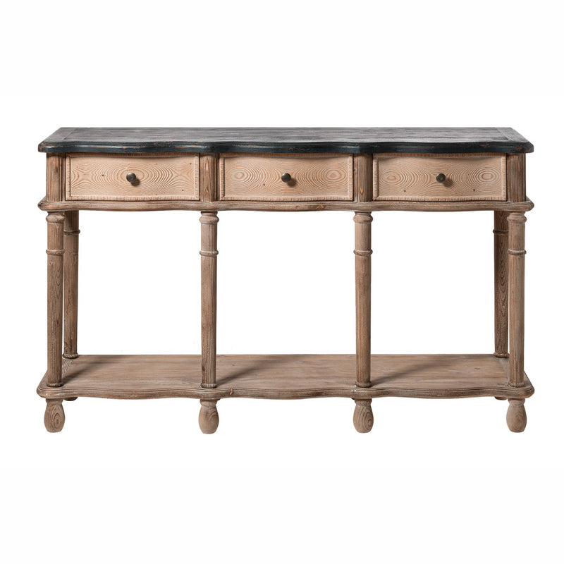 Consolle 3 cassetti e ripiani in legno naturale cm 149x38x89h