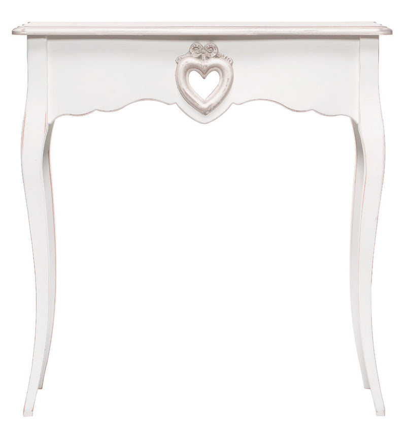 Consolle shabby da ingresso in legno bianco con cuore cm 73x33x76h