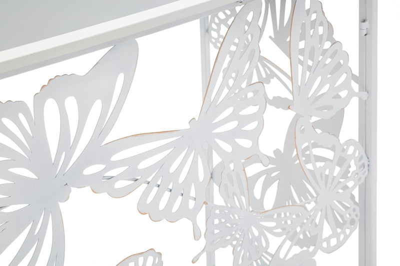Consolle da ingresso in metallo bianco con farfalle piano con specchio cm 121x41x81h