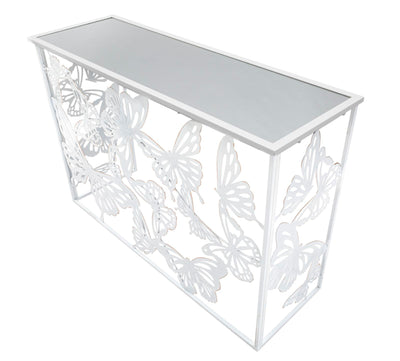 Consolle da ingresso in metallo bianco con farfalle piano con specchio cm 121x41x81h