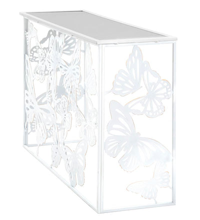 Consolle da ingresso in metallo bianco con farfalle piano con specchio cm 121x41x81h