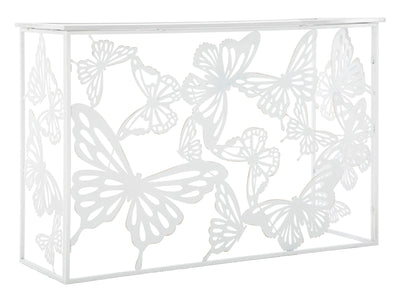 Consolle da ingresso in metallo bianco con farfalle piano con specchio cm 121x41x81h