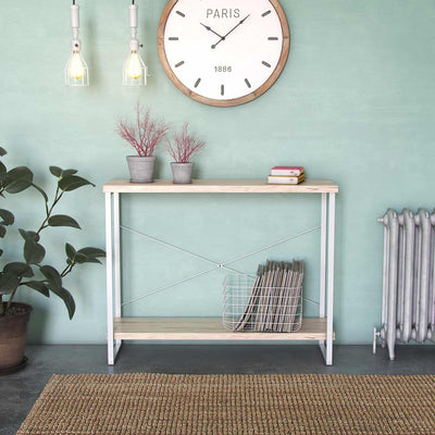 Consolle da ingresso in metallo colore bianco piani in legno cm 100x30x80h