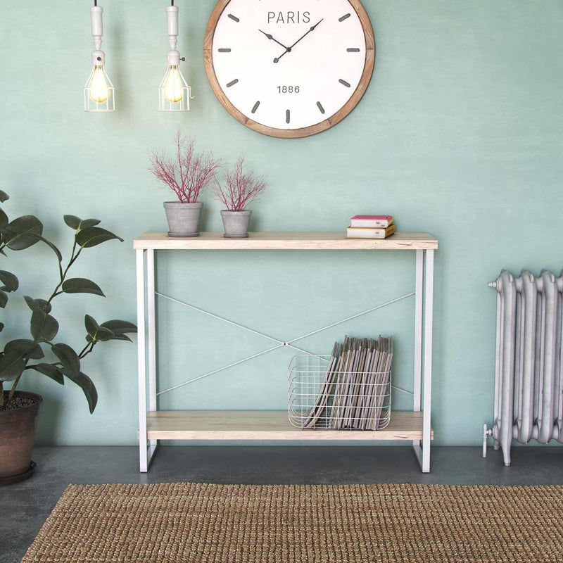 Consolle da ingresso in metallo colore bianco piani in legno cm 100x30x80h