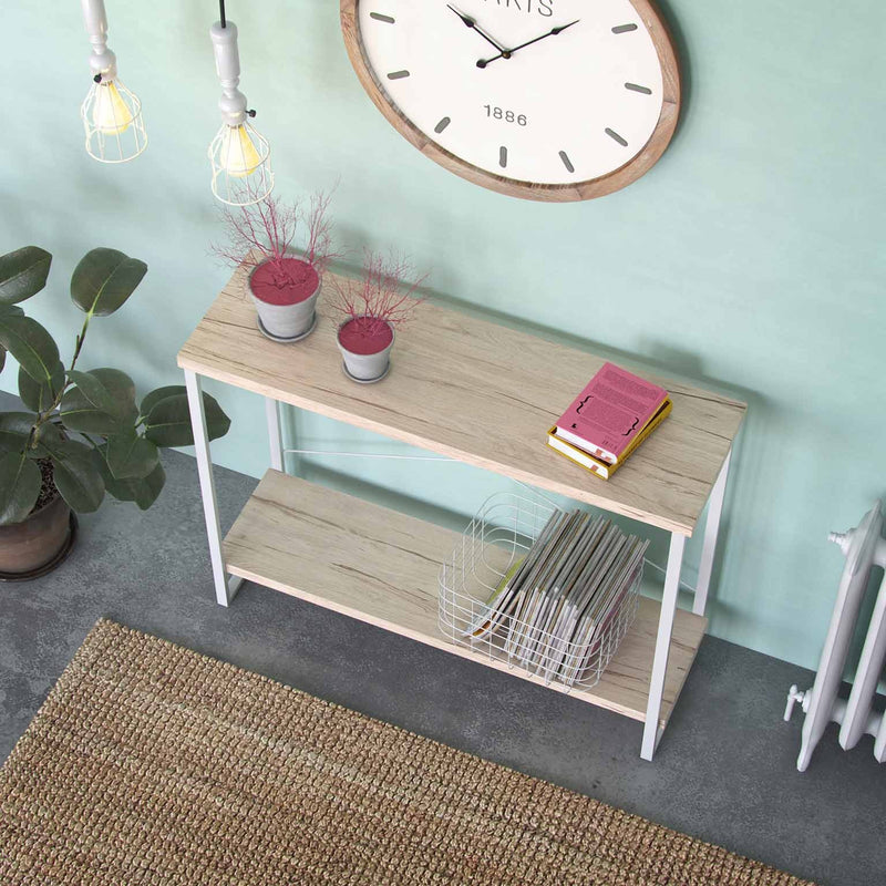Consolle da ingresso in metallo colore bianco piani in legno cm 100x30x80h