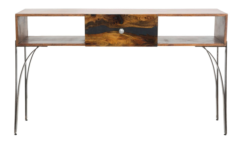 Consolle in legno di acacia e metallo stile industrial cm 130x40x80h