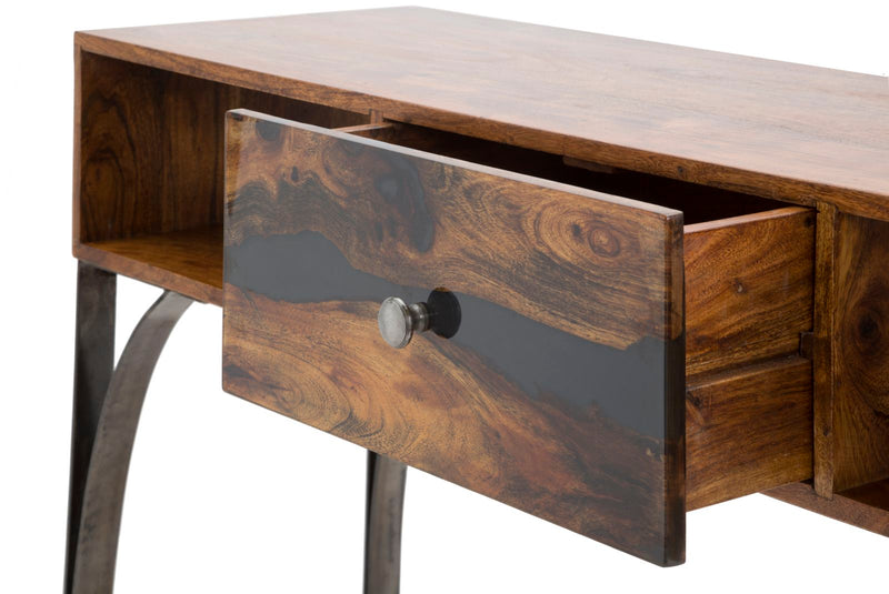Consolle in legno di acacia e metallo stile industrial cm 130x40x80h