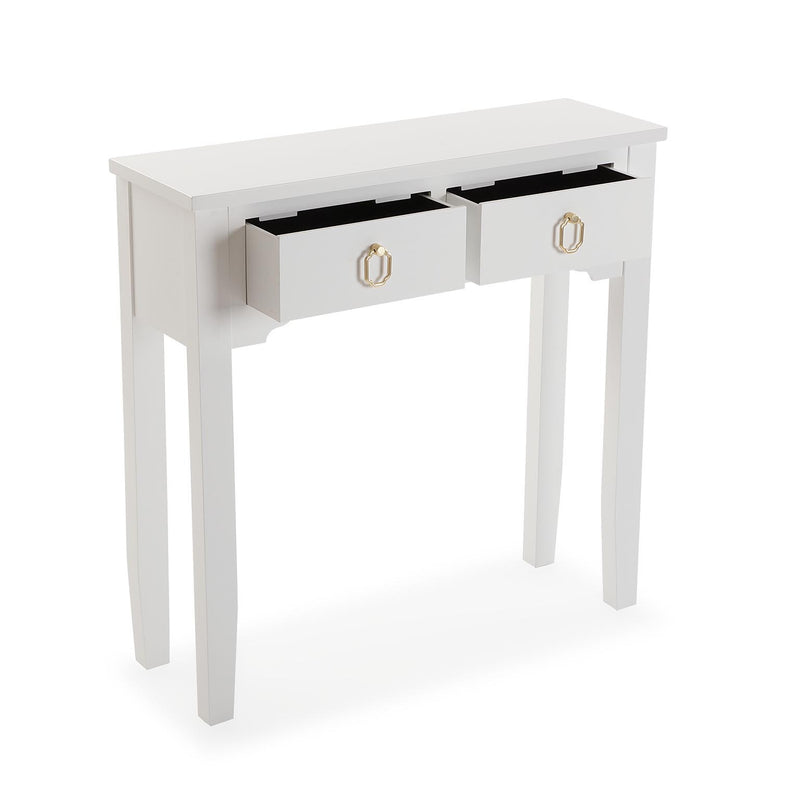 Consolle moderna 2 cassetti in legno bianco con maniglie dorate cm 78x25x78h