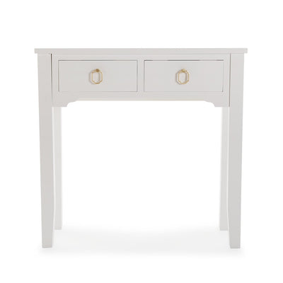 Consolle moderna 2 cassetti in legno bianco con maniglie dorate cm 78x25x78h