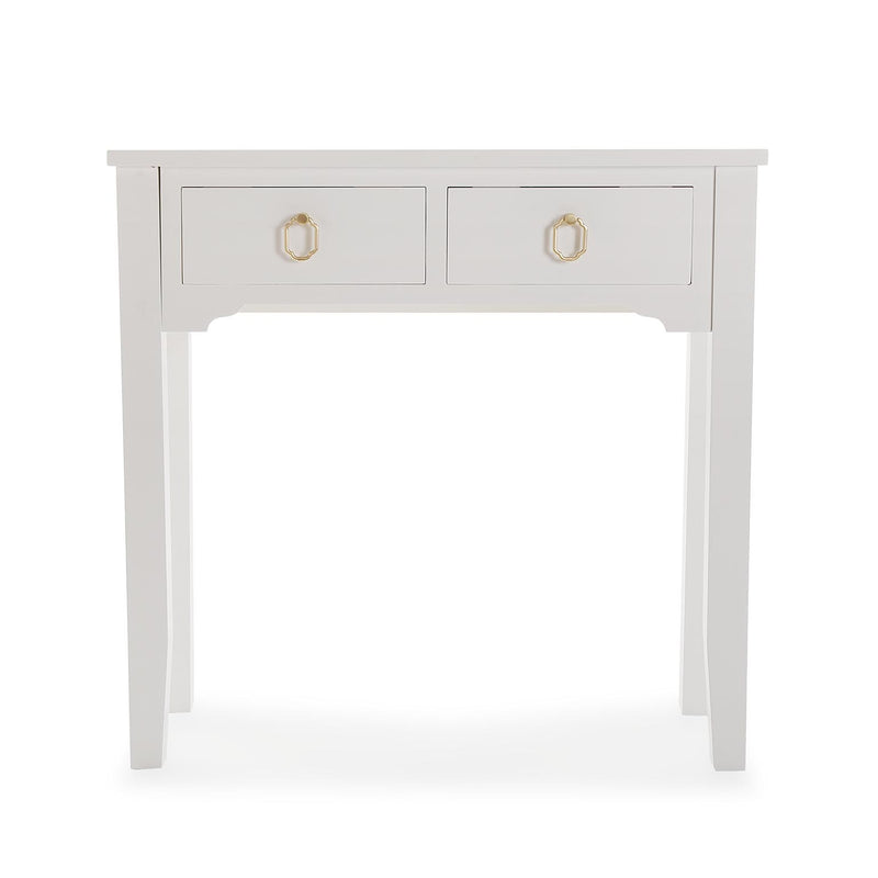 Consolle moderna 2 cassetti in legno bianco con maniglie dorate cm 78x25x78h