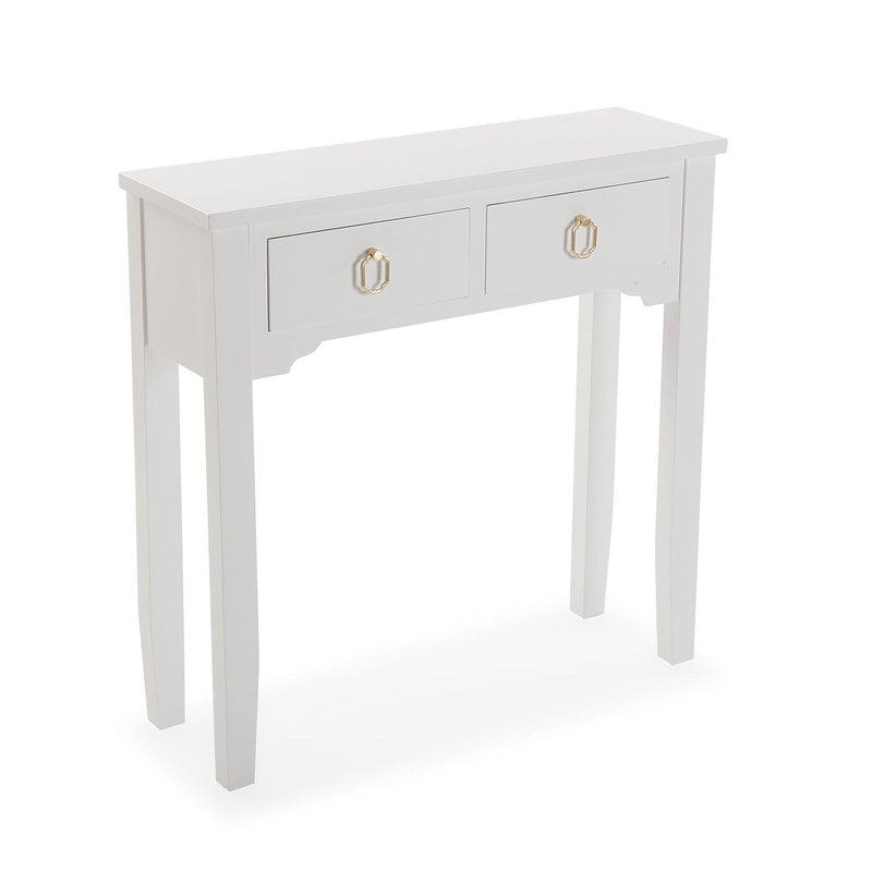 Consolle moderna 2 cassetti in legno bianco con maniglie dorate cm 78x25x78h