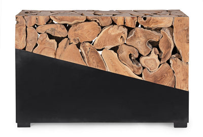 Consolle da ingresso radici in legno di teak e metallo stile naturale cm 120x40x80h