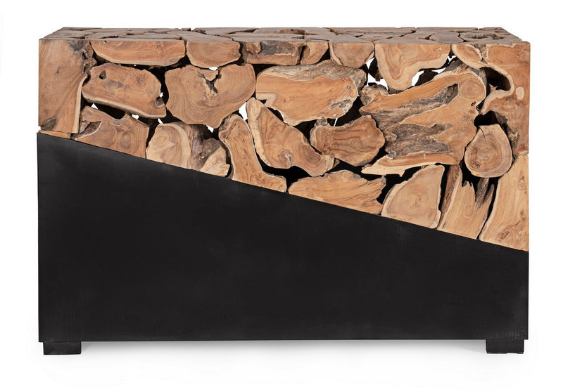 Consolle da ingresso radici in legno di teak e metallo stile naturale cm 120x40x80h