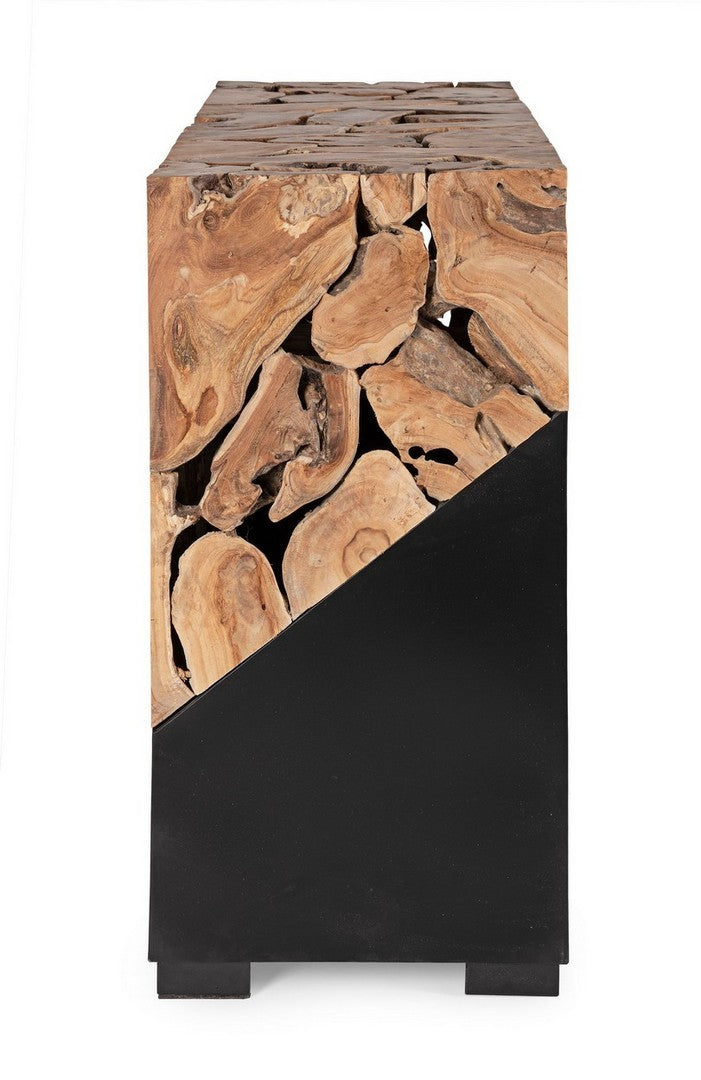 Consolle da ingresso radici in legno di teak e metallo stile naturale cm 120x40x80h