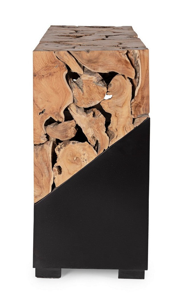 Consolle da ingresso radici in legno di teak e metallo stile naturale cm 120x40x80h