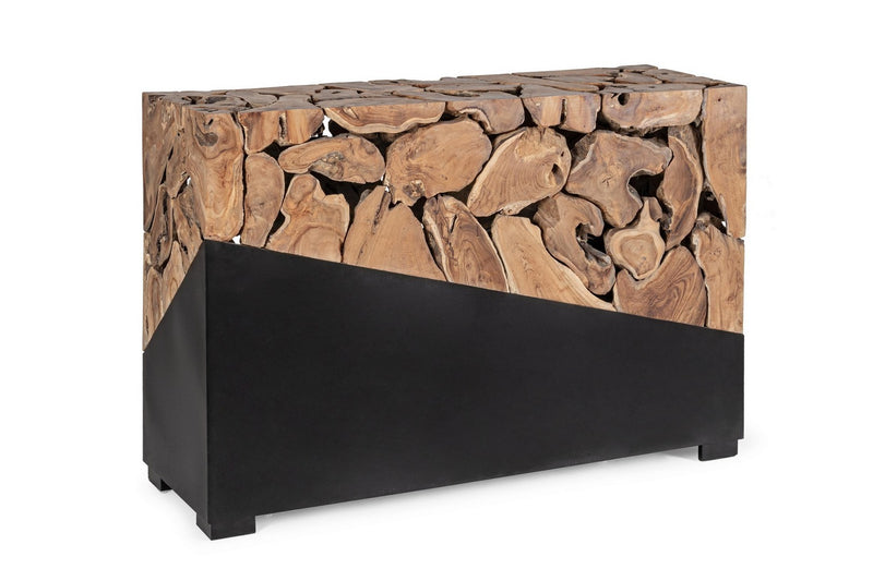 Consolle da ingresso radici in legno di teak e metallo stile naturale cm 120x40x80h