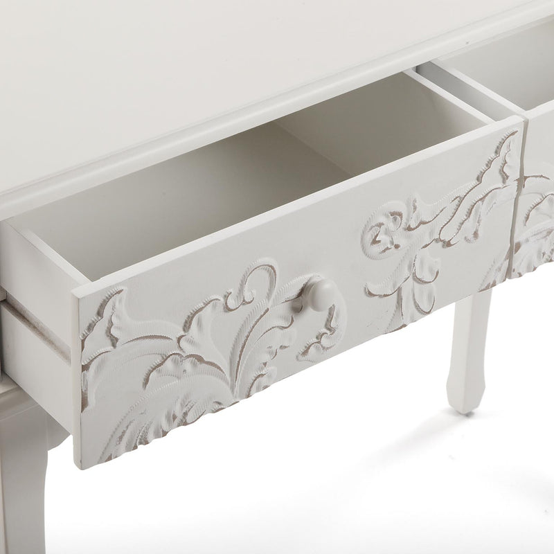 Consolle da ingresso shabby in legno bianco con cassetti cm 80x20x80h