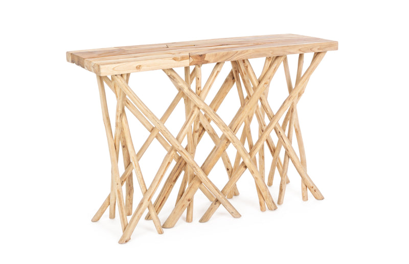 Consolle stile country in legno di teak finitura naturale cm 120x29x80h