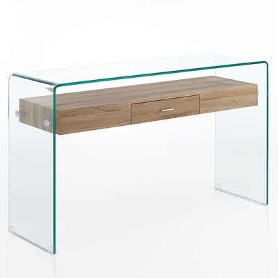 Consolle moderna in legno e vetro con cassetto cm 125x40x76h