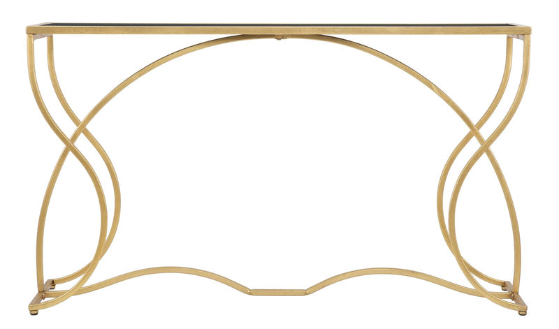 consolle da ingresso design in metallo dorato piano in vetro nero
