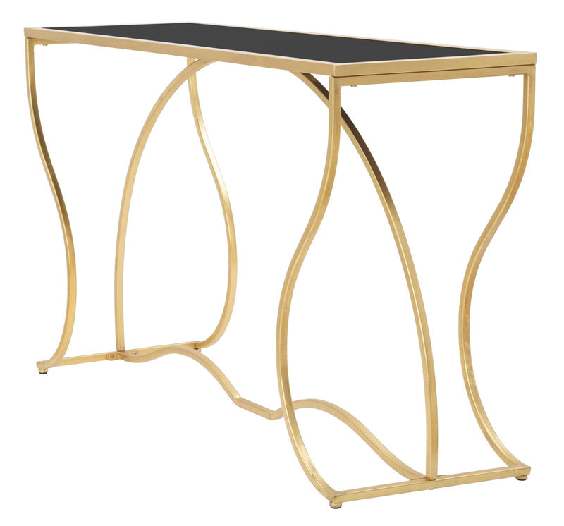 consolle da ingresso design in metallo dorato piano in vetro nero