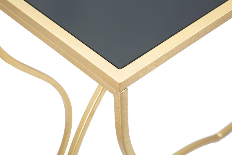 consolle da ingresso design in metallo dorato piano in vetro nero