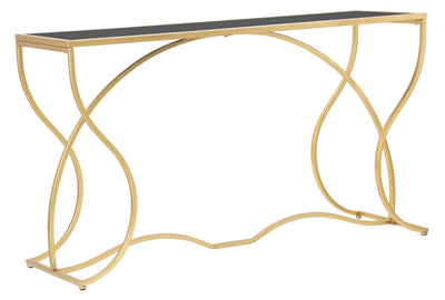 consolle da ingresso design in metallo dorato piano in vetro nero