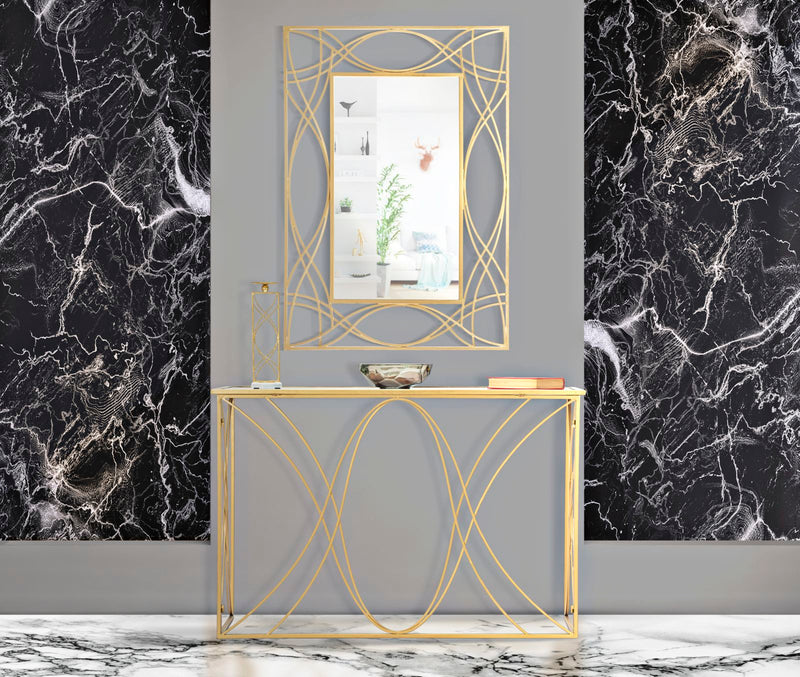 Specchio rettangolare da parete moderno cornice in metallo dorato cm 102x2x77h