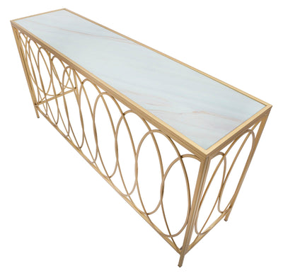 Consolle da ingresso moderna in metallo dorato piano effetto marmo cm 160x40x79h